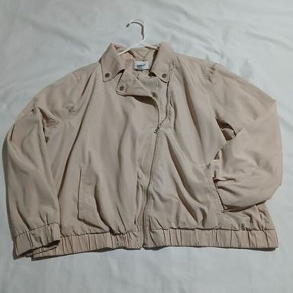 Nine West XXL Moto Jacket Elastic Hem Cream Windbreaker Lightweight Full-Zip - Picture 5 of 11